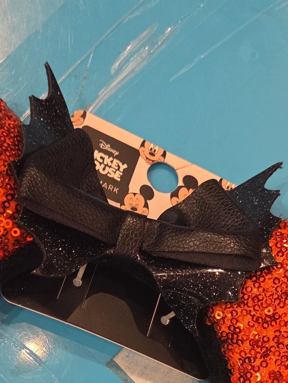 Disney Sequin Pumpkin Orange Minnie Ear Headband with Black Bow Primark